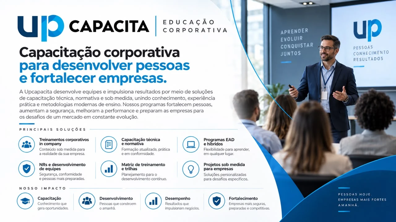 Apresentação institucional de UpCapacita Educação Corporativa; os serviços estão descritos nesta página